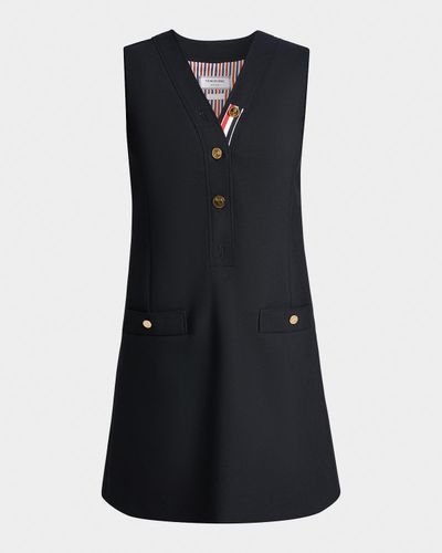 Thom Browne Surplice V-Neck Wool Shift Minidress