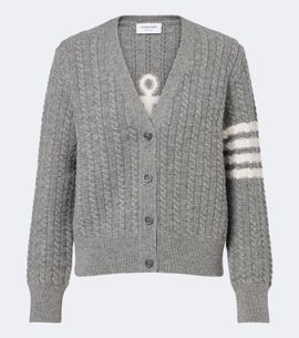 Thom Browne Thom Browne 4-Bar cable-knit virgin wool cardigan