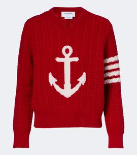 Thom Browne Thom Browne 4-Bar cable-knit virgin wool sweater
