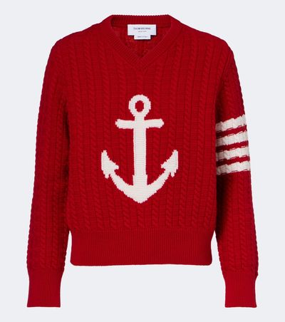 Thom Browne Thom Browne 4-Bar cable-knit virgin wool sweater
