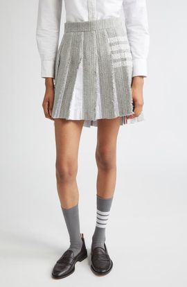 Thom Browne Thom Browne 4-Bar Pleated Tweed Miniskirt