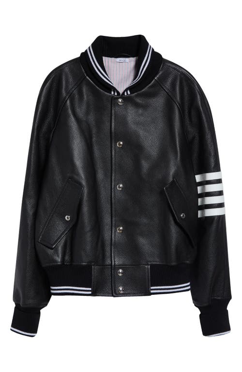 Thom Browne Thom Browne 4-Bar Raglan Sleeve Leather Varsity Jacket