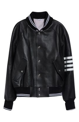 Thom Browne Thom Browne 4-Bar Raglan Sleeve Leather Varsity Jacket