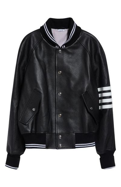 Thom Browne Thom Browne 4-Bar Raglan Sleeve Leather Varsity Jacket