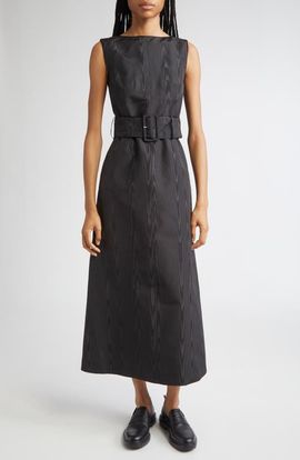 Thom Browne Thom Browne Bateau Neck Silk Moiré Belted Dress