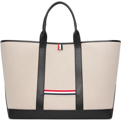 Thom Browne Thom Browne Beige Salt & Pepper Cotton Canvas Oversized Tool Tote