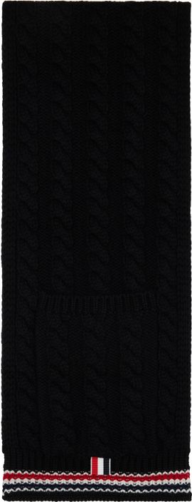 Thom Browne Thom Browne Black Cable Stitch RWB Stripe Pocket Scarf