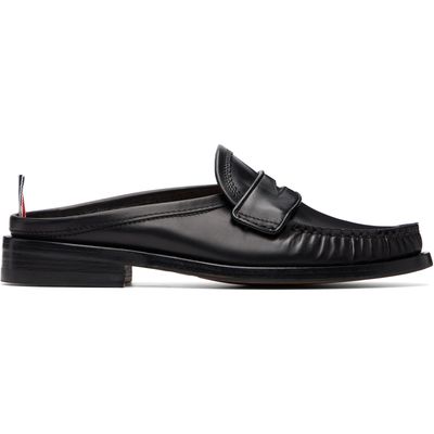 Thom Browne Thom Browne Black Calf Leather Sole Pleated Varsity Slip-on Loafers