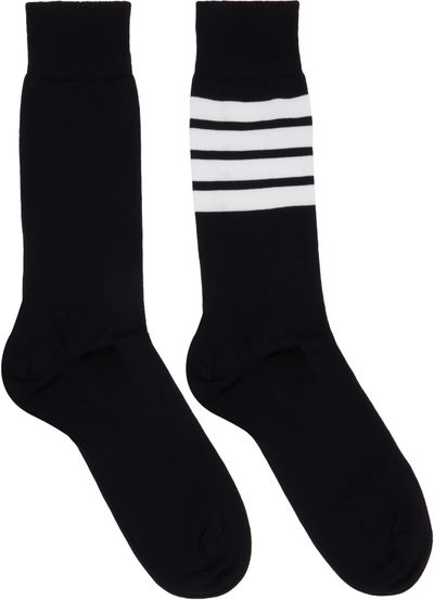 Thom Browne Thom Browne Black Cotton 4-Bar Mid Calf Socks