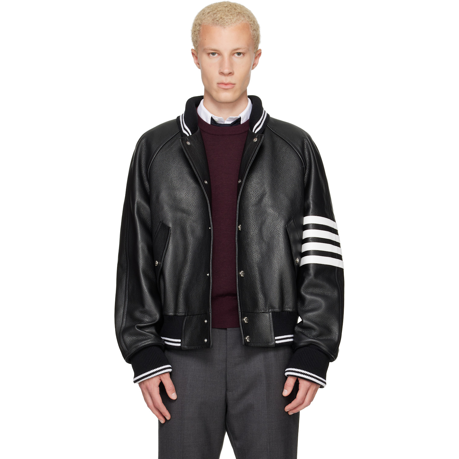 Thom Browne - Black Raglan Sleeve Oversized Leather Blouson Jacket