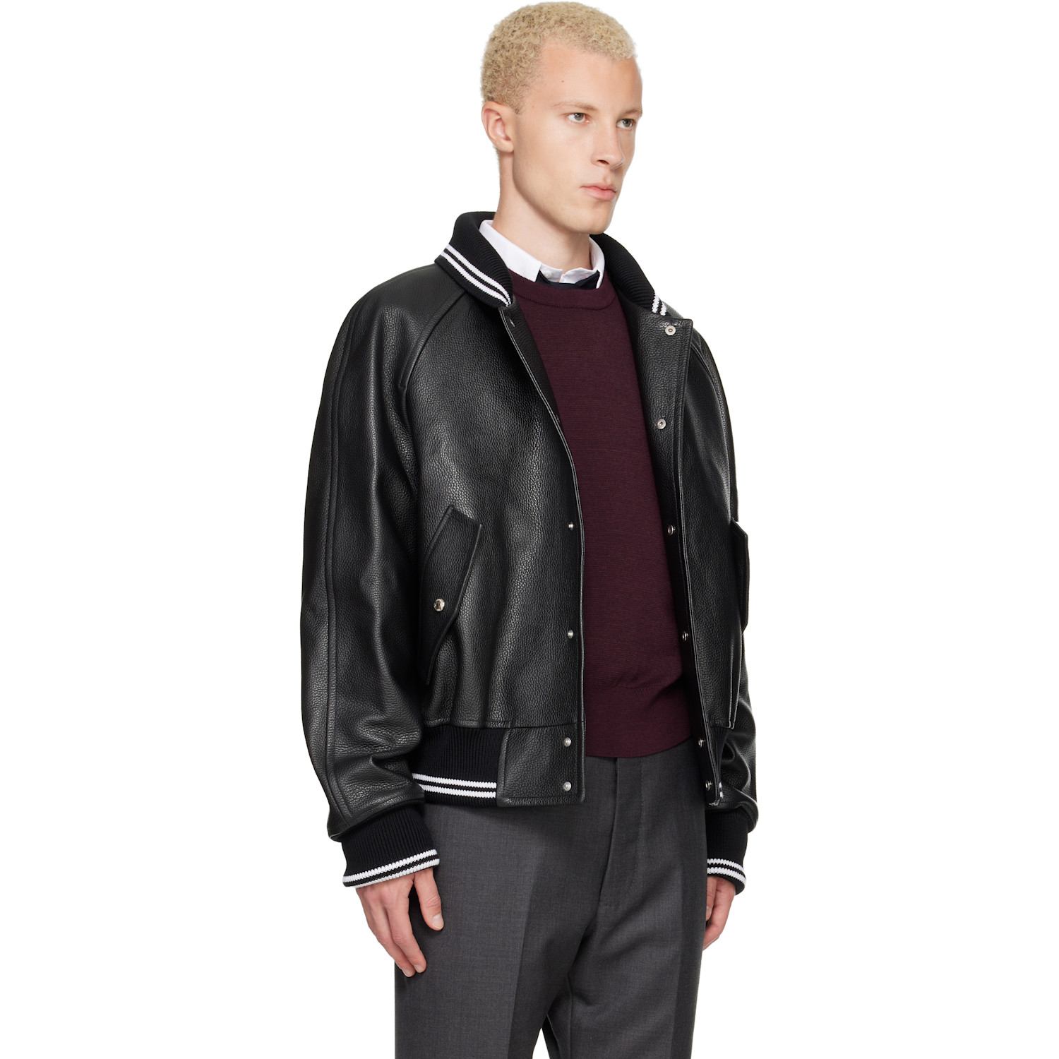 Thom Browne - Black Raglan Sleeve Oversized Leather Blouson Jacket