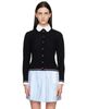 Thom Browne Thom Browne Black Rib Stitch Crew Neck Merino Wool Cardigan - 1
