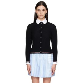 Thom Browne Thom Browne Black Rib Stitch Crew Neck Merino Wool Cardigan