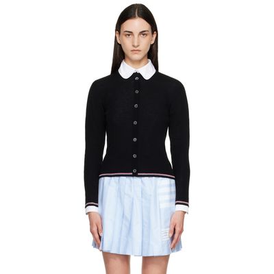 Thom Browne Thom Browne Black Rib Stitch Crew Neck Merino Wool Cardigan