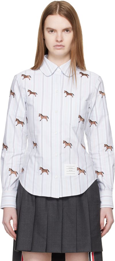 Thom Browne Thom Browne Blue Horse 4-Bar Cropped Oxford Shirt