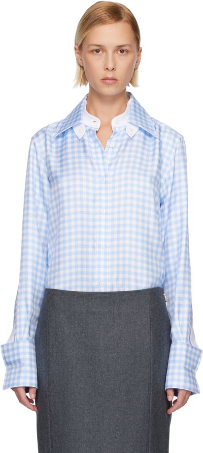 Thom Browne Thom Browne Blue Silk Twill Gingham Shirt
