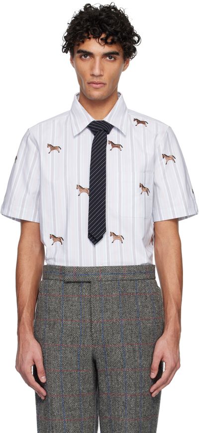 Thom Browne Thom Browne Blue Straight Fit Short Sleeve Horse Shirt
