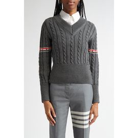 Thom Browne Thom Browne Cable Knit Virgin Wool V-Neck Sweater