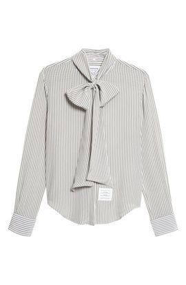 Thom Browne Thom Browne Detachable Collar Stripe Silk Button-Up Shirt