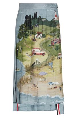 Thom Browne Thom Browne Drop Back Pleated Silk Skirt