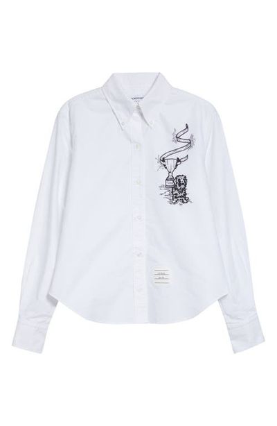 Thom Browne Thom Browne Embroidered Cotton Poplin Button-Down Shirt