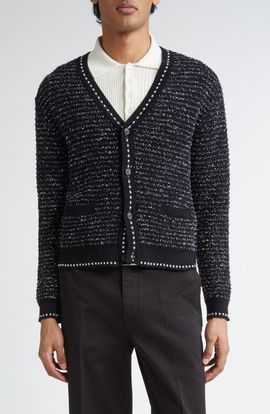 Thom Browne Thom Browne Eyelash Tweed Jacquard Knit Cardigan