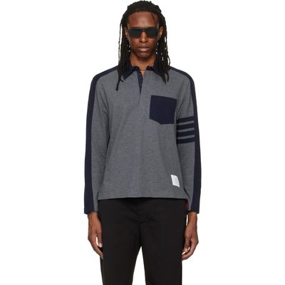 Thom Browne Thom Browne Gray & Navy Oversized Colorblock Rugby Polo