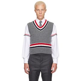 Thom Browne Thom Browne Gray Baby Cable V-Neck Cricket RWB Vest