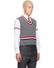 Thom Browne Thom Browne Gray Baby Cable V-Neck Cricket RWB Vest - 2