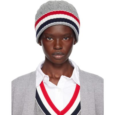 Thom Browne Thom Browne Gray Cable & Rib Merino Wool RWB Stripe Beanie