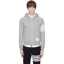 Thom Browne Thom Browne Gray Classic Loopback 4-Bar Zip-Up Hoodie