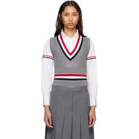 Thom Browne Thom Browne Gray Cricket RWB Stripe Baby Ladder Cable Shrunken Vest
