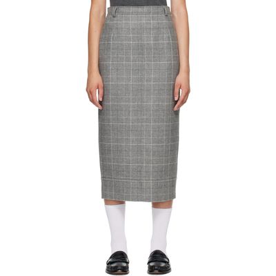 Thom Browne Thom Browne Gray High-Waisted Check Flannel Midi Skirt