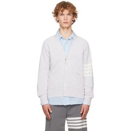Thom Browne Thom Browne Gray Linen Cotton 4-Bar Relaxed Fit Cardigan