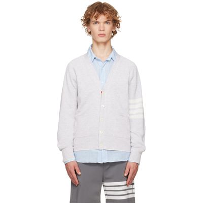 Thom Browne Thom Browne Gray Linen Cotton 4-Bar Relaxed Fit Cardigan