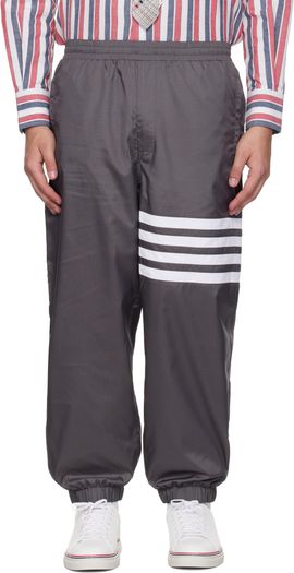 Thom Browne Thom Browne Gray Shiny Ripstop 4-Bar Track Pants