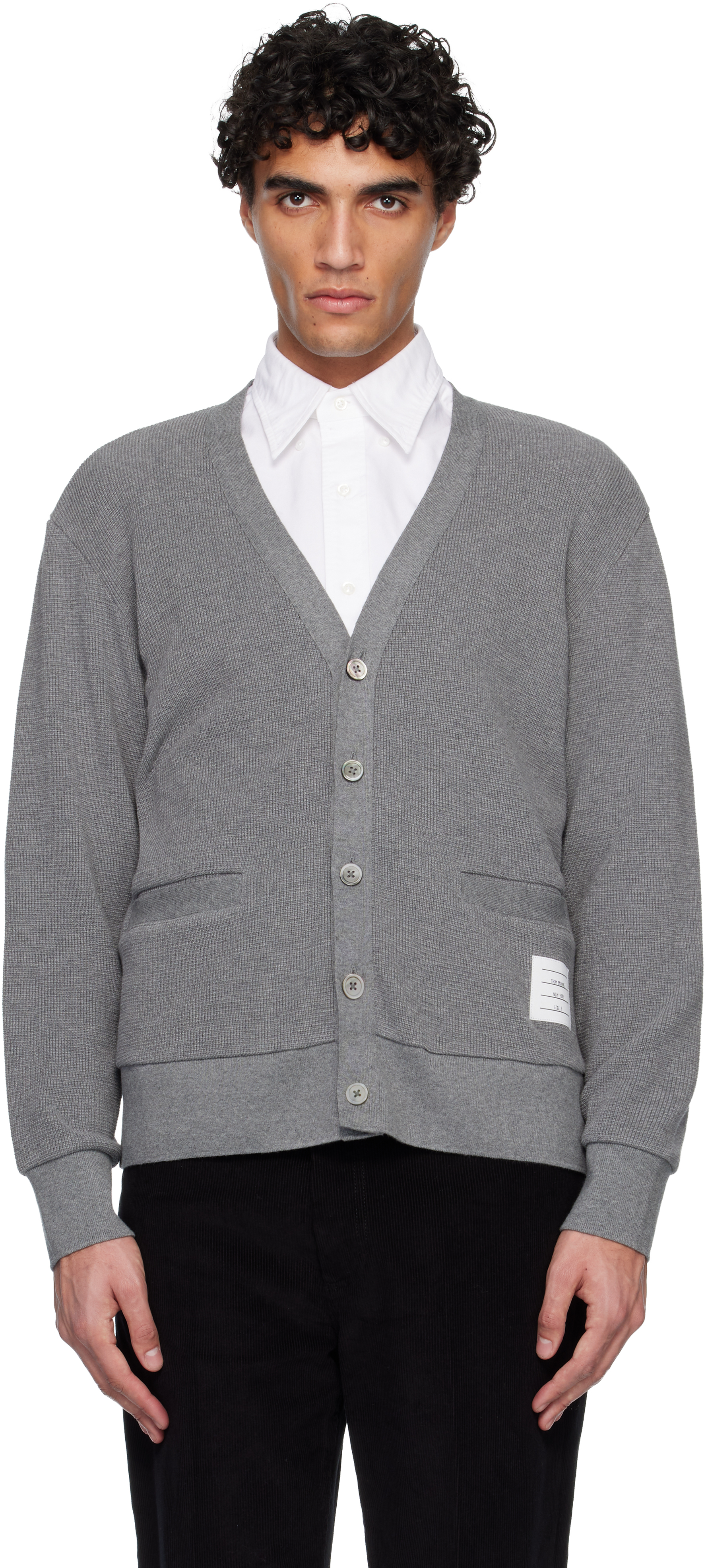 Thom Browne - Gray V Neck Cardigan