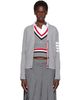 Thom Browne Thom Browne Gray Wool 4-Bar V-Neck Cardigan - 1