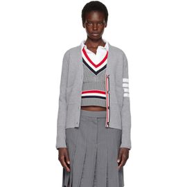 Thom Browne Thom Browne Gray Wool 4-Bar V-Neck Cardigan