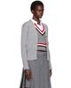 Thom Browne Thom Browne Gray Wool 4-Bar V-Neck Cardigan - 2