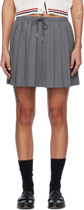 Thom Browne Thom Browne Gray Wool Seersucker Drawstring Pleated Miniskirt
