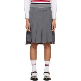 Thom Browne Thom Browne Gray Wool Seersucker Pleated Low Rise Miniskirt