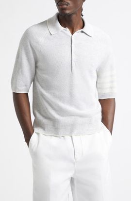 Thom Browne Thom Browne Linen & Cotton 4-Bar Relaxed Fit Polo