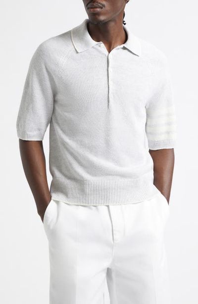 Thom Browne Thom Browne Linen & Cotton 4-Bar Relaxed Fit Polo