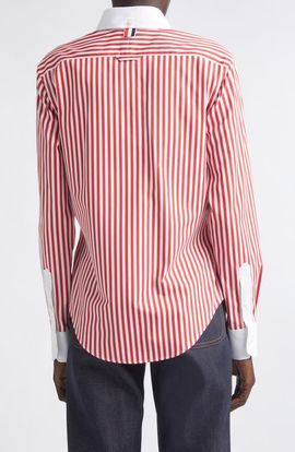 Thom Browne Thom Browne Lobster Embroidered Stripe Cotton Poplin Button-Down Shirt 