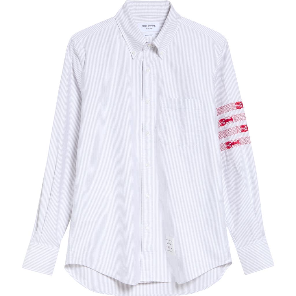 Thom Browne Thom Browne Lobster Embroidery Detail Stripe Cotton Button-Down Shirt