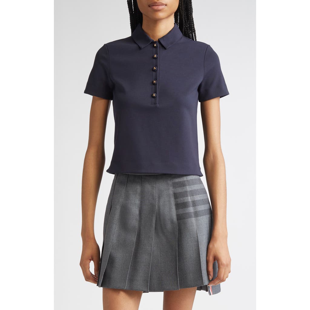 Thom Browne Thom Browne Milano Knit Cotton Polo with Anchor Embossed Buttons