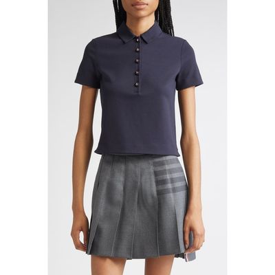 Thom Browne Thom Browne Milano Knit Cotton Polo with Anchor Embossed Buttons