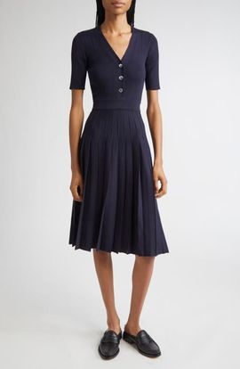 Thom Browne Thom Browne Mixed Stitch Wool & Silk Midi Dress