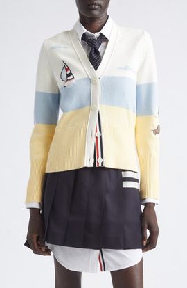 Thom Browne Thom Browne Nantucket Sailboat Embroidered Cotton Cardigan